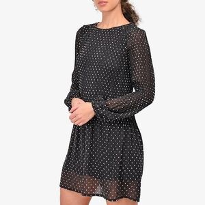 Maje Rockito Crepe Polka Dot Shift Dress Pleated Black Small Modern Chic *